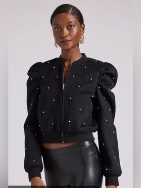 New Generation Love XL Darcie Pearl Bomber Jacket Gold Zip Cropped Retail $395